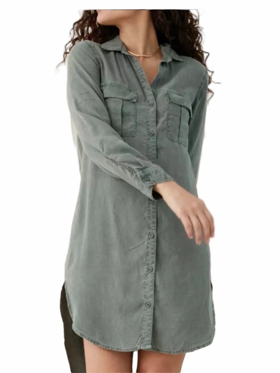 cloth & stone Dresses & Skirts - Cloth & Stone Olive Green Shirt Dress XS Button Front Utility Casual